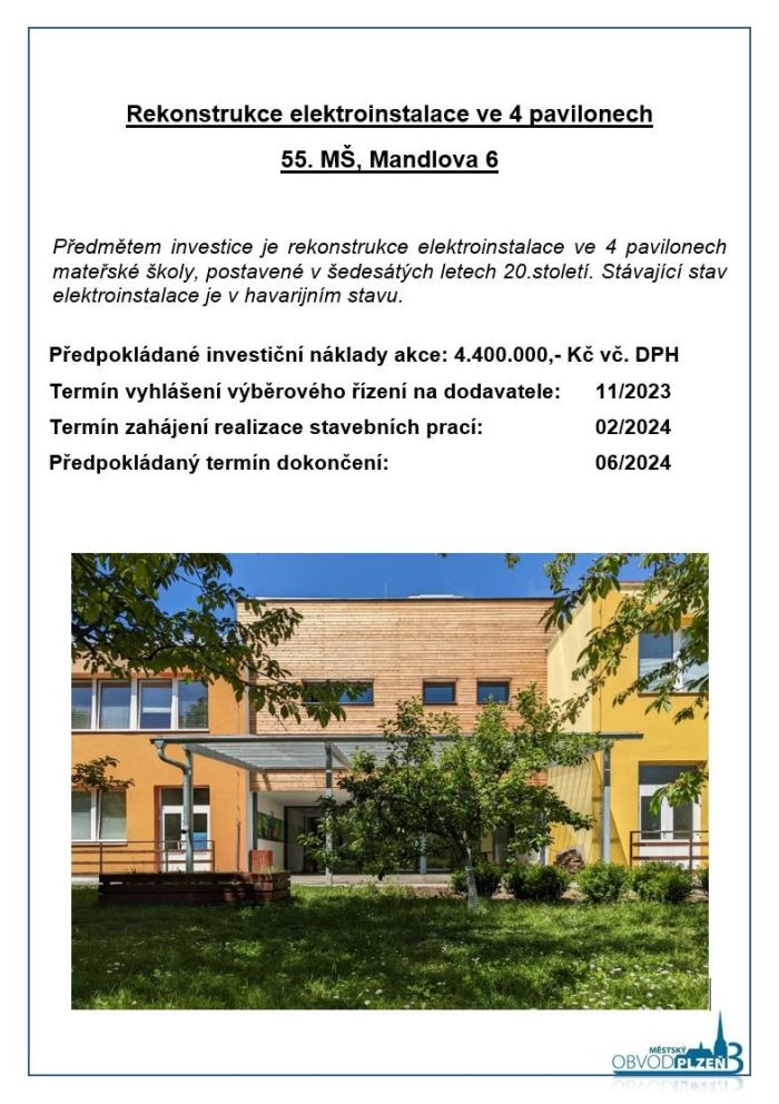 Rekonstrukce elektroinstalace MŠ Mandlova Rekonstrukce elektroinstalace MŠ Mandlova