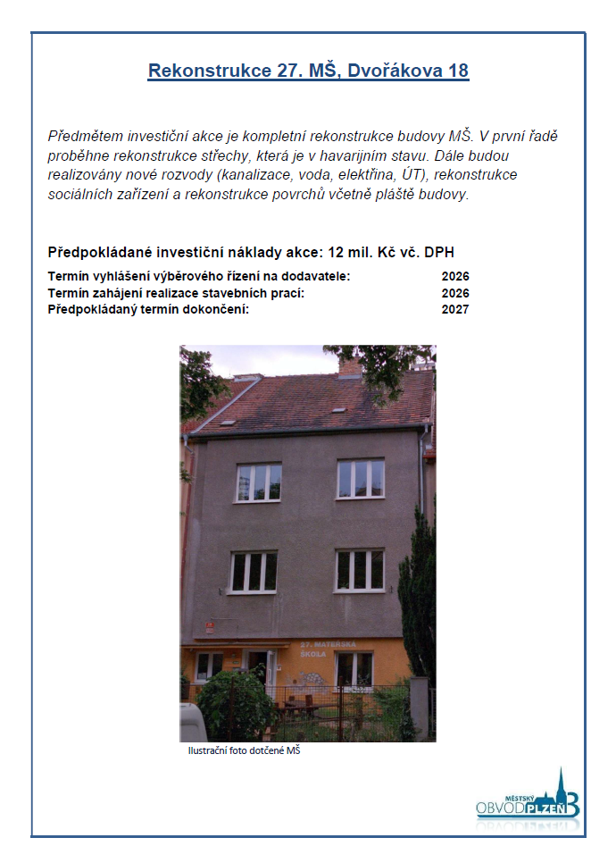 Rekonstrukce MŠ Dvořákova